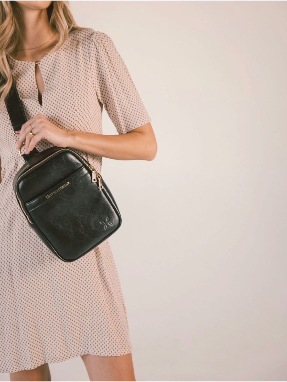 Higton & Company Women’s Black Leather Crossbody Bag with Gold Zip - Picture 5 of 13